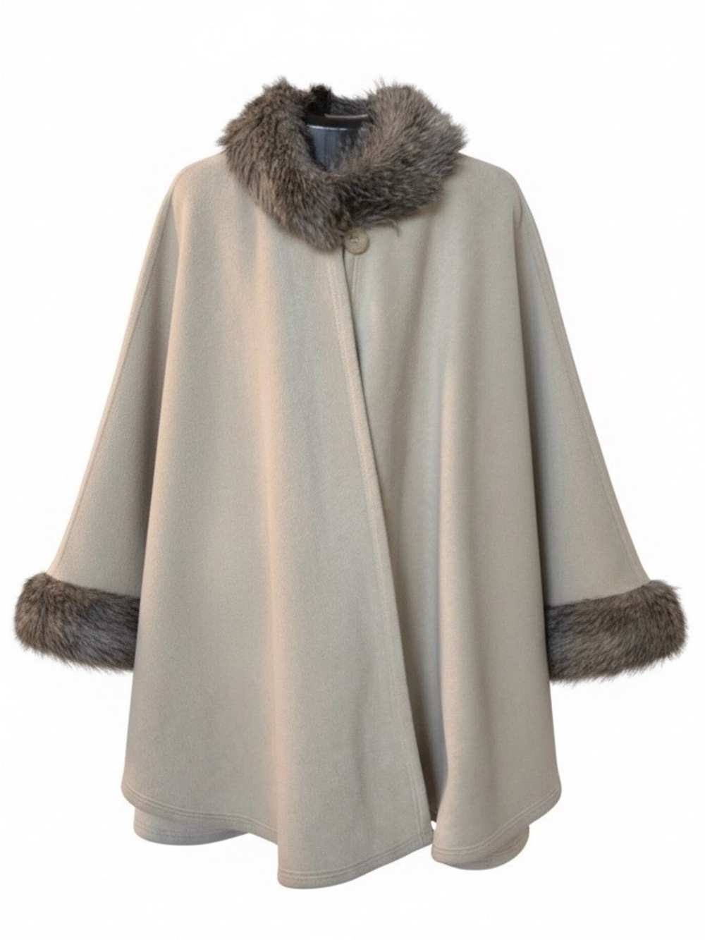 Parkhurst Beige Faux Fur-Trim Cape Coat One Size🍁